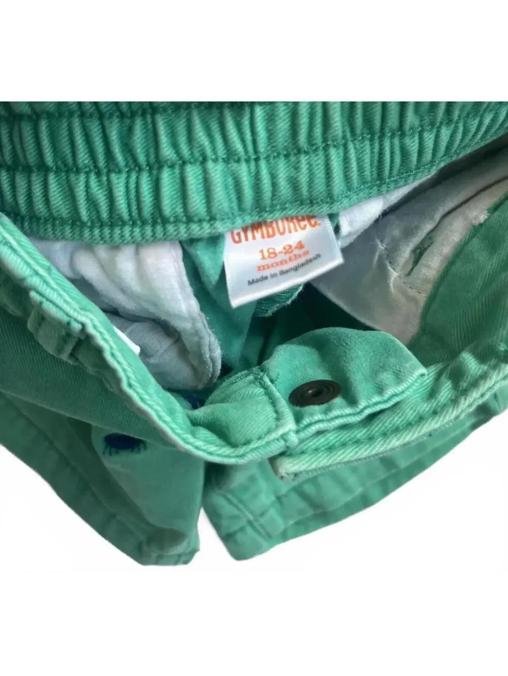 Gymboree 18-24 Months Green Embroidered Crab Chino Shorts Preppy Nautical Summer